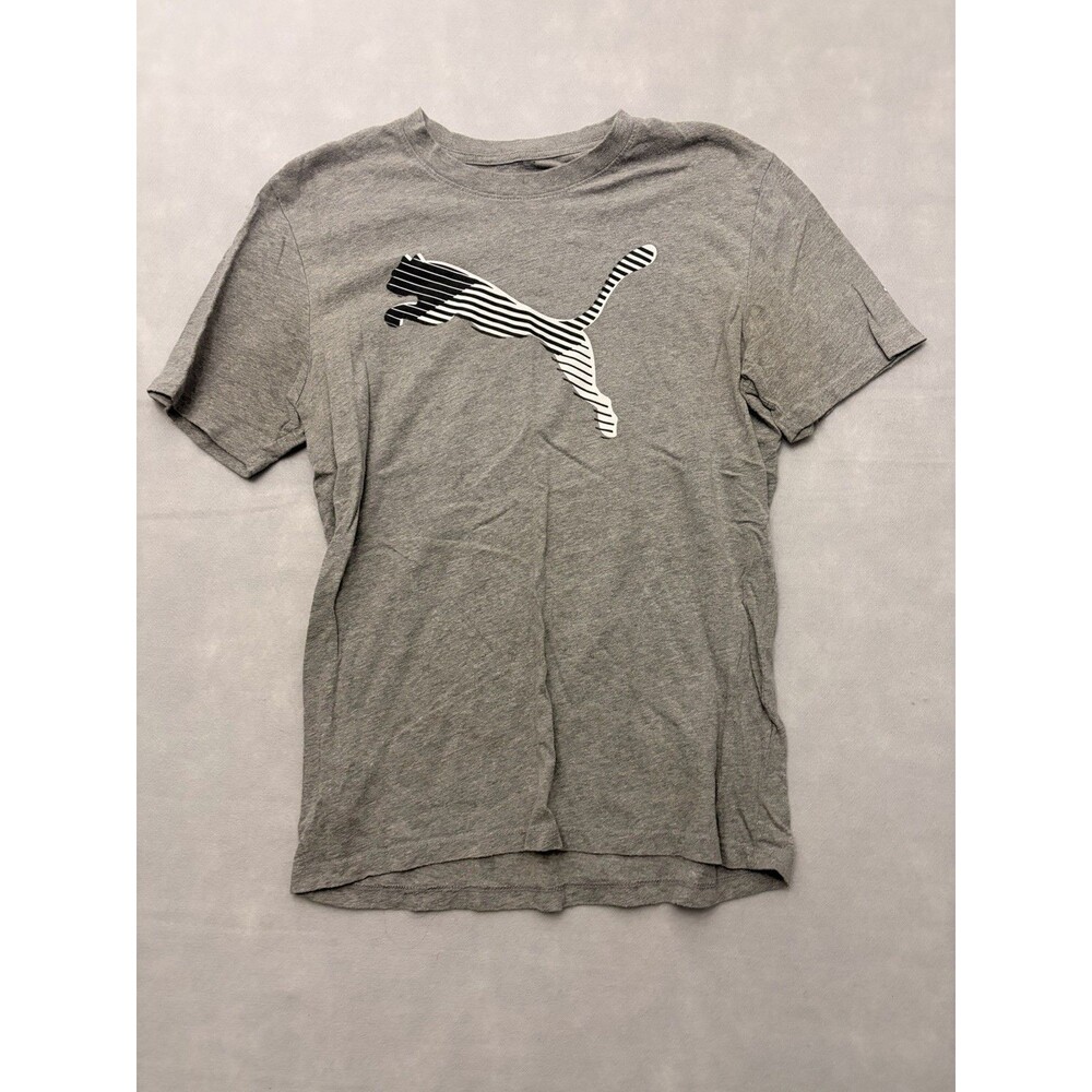 Puma Men Shirt Gray Big Cat Logo Short Sleeve Casual Size M